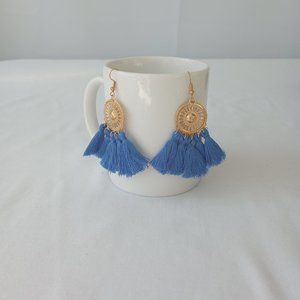 NWOT  Blue Sunflower Tassel Earrings